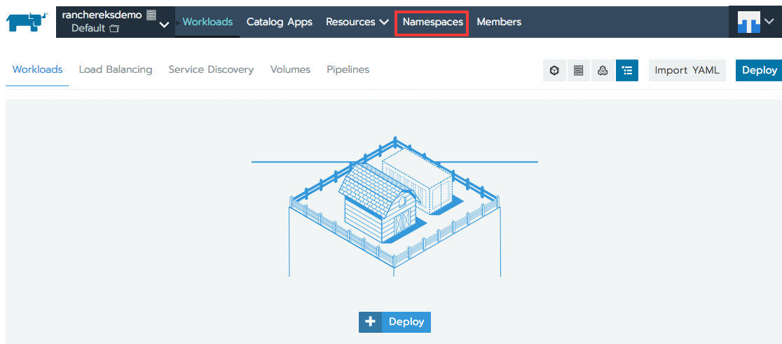 Rancher Add Namespace.