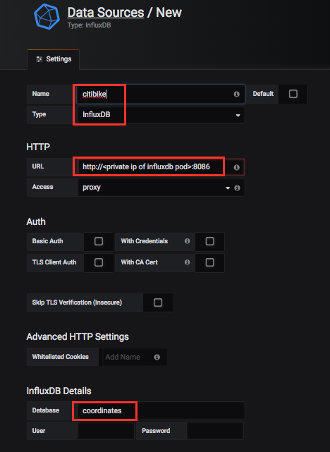 Grafana 数据源对话框。