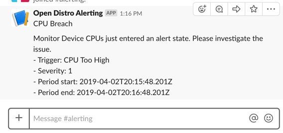 example of a Slack alert.