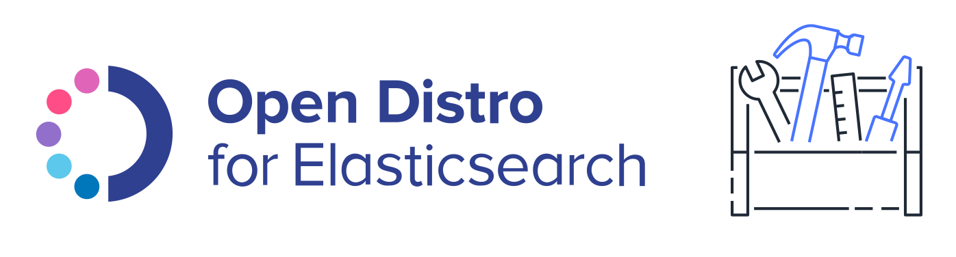 Open Distro for Elasticsearch logo with builder tools, suggesting that you can now build Open Distro yourself