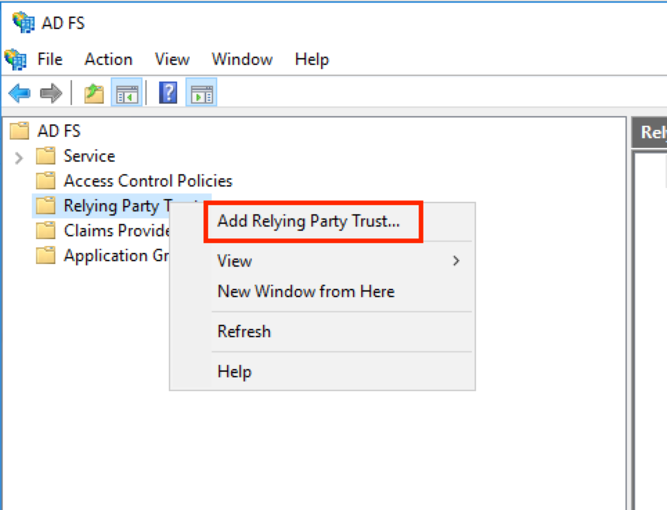 Add relying party dialog box