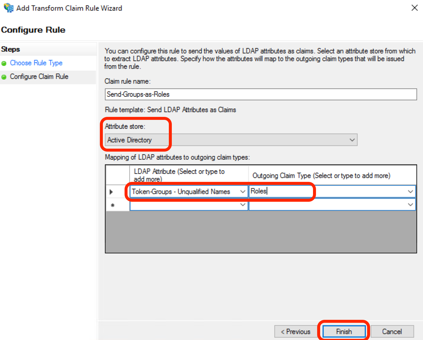 Configure Roles claim rule