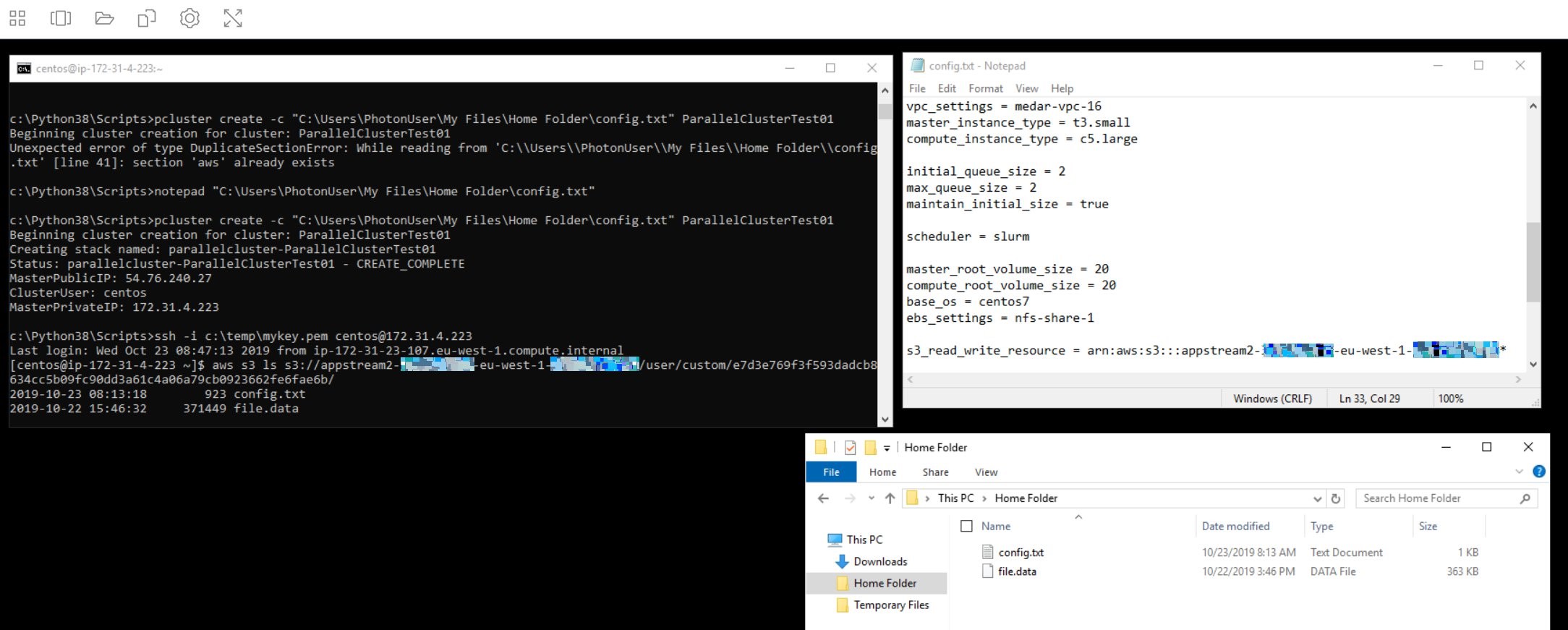 Accessing S3 Home Folder via an ssh connection to ParallelCluster master node 