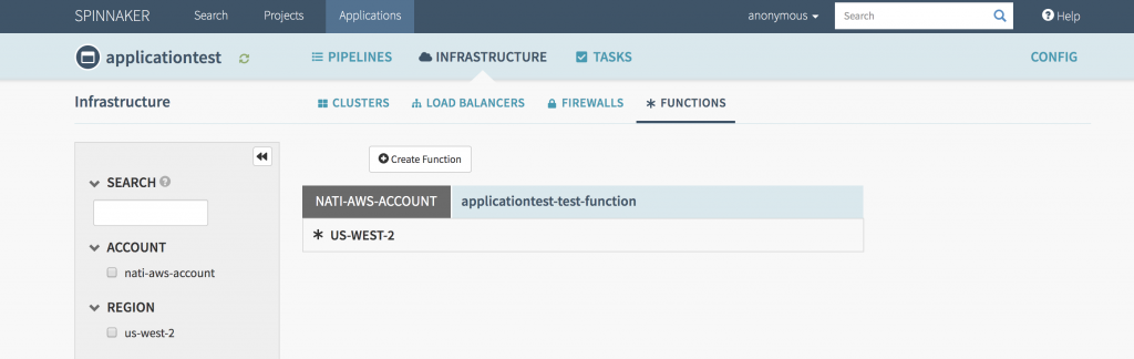 Screenshot of *Functions* tab in every Spinnaker application