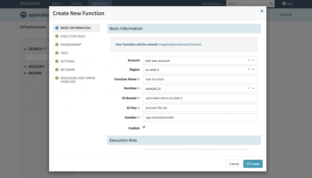 AWS console shows the newly created AWS Lambda function