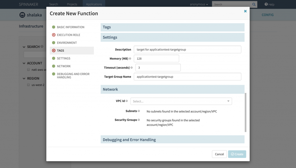 Paste in the target group name that was created in Step 1 and continue with the AWS Lambda function creation.