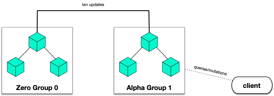 Raft consensus groups in Dgraph showing Zero Group and Alpha Group