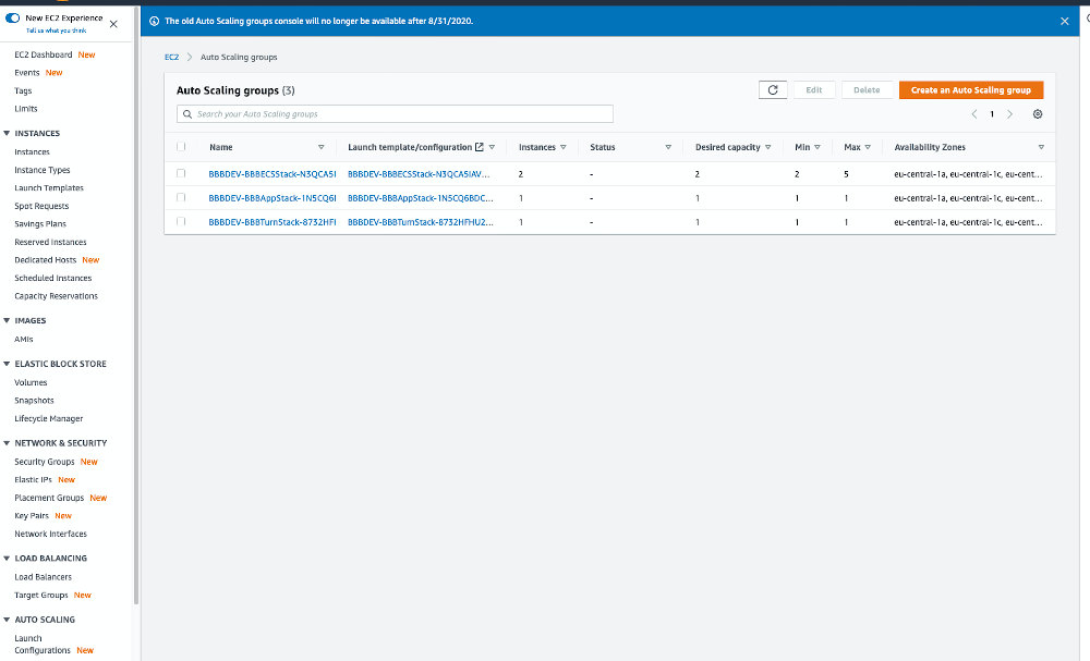 operations console for EC2 Auto Scaling