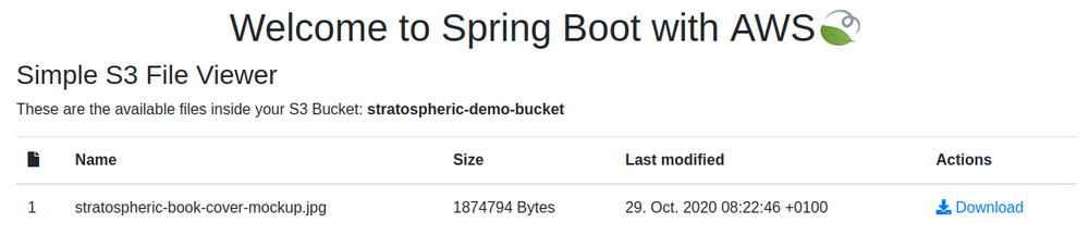 Spring Boot 내의 Simple S3 파일 뷰어를 보여주는 스크린샷.