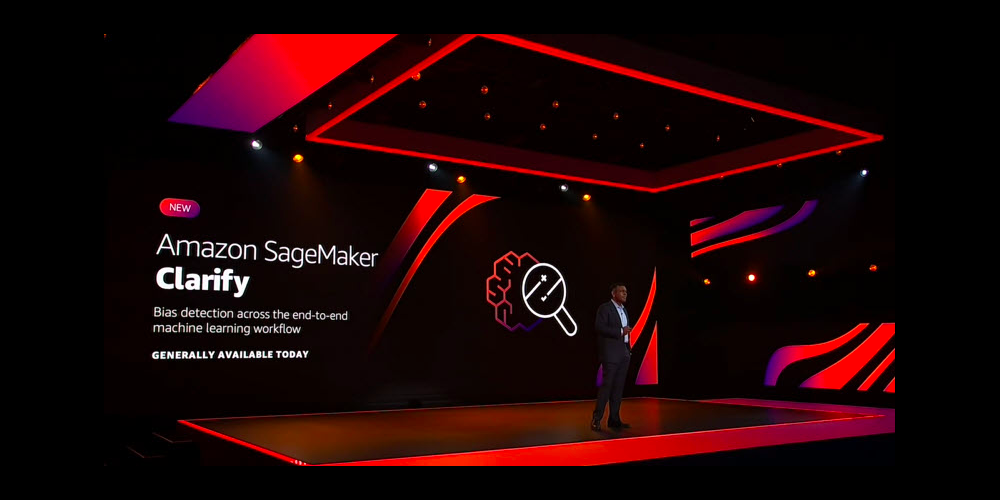 re:Invent keynote week 2 Amazon SageMaker Clarify announcement on stage