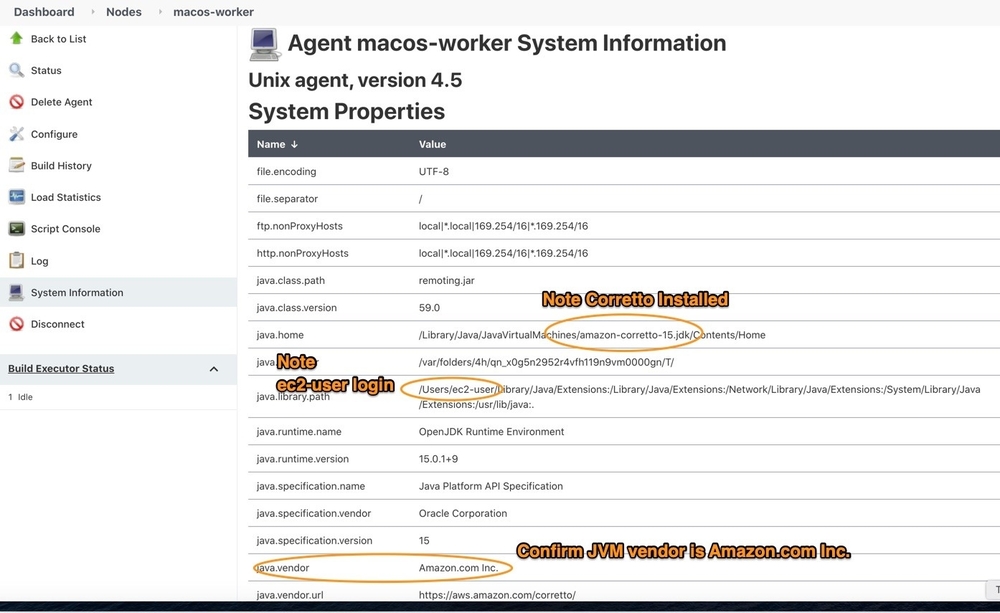 System information section of the macOS worker.