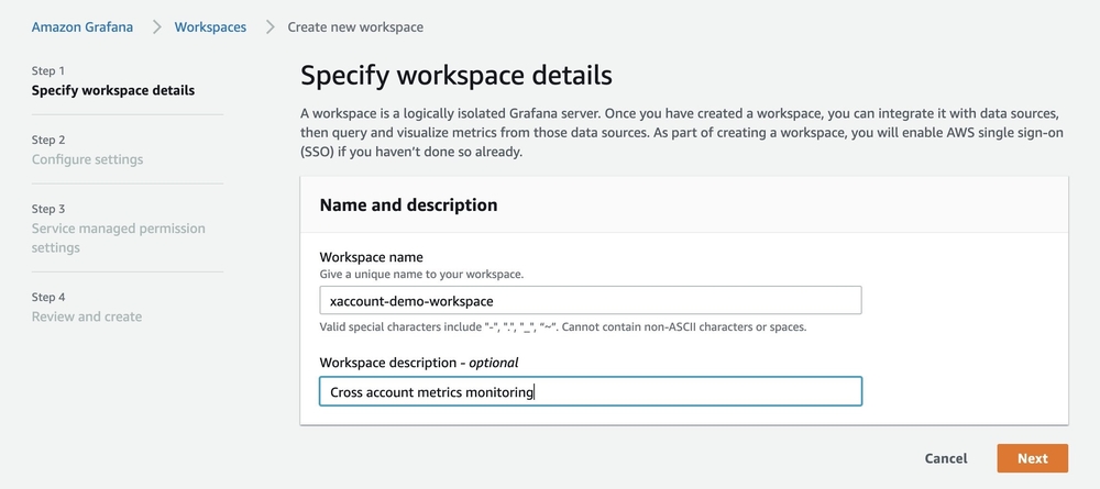 Screenshot of console specifying workspace details.