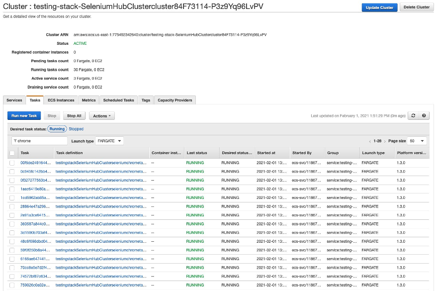 AWS ECS console (ECS tasks): screenshot