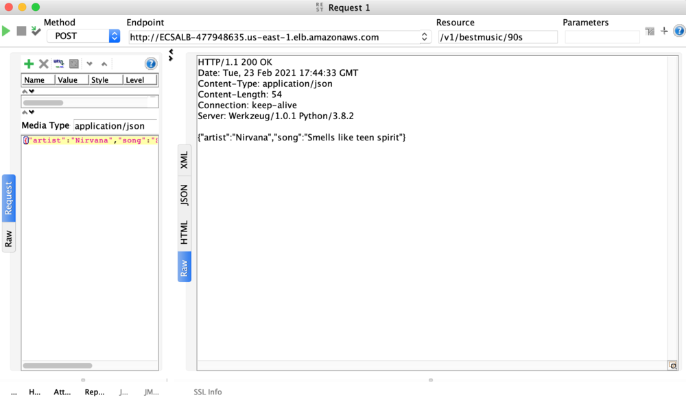 Output when updating the Response to Raw.