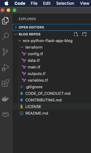 Terraform directory structure displaying several .tf files.