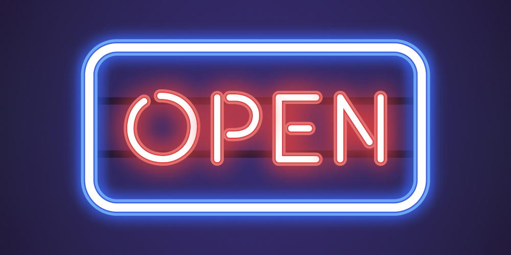 Rawpixel.com – stock.adobe.com Neon sign that says Open