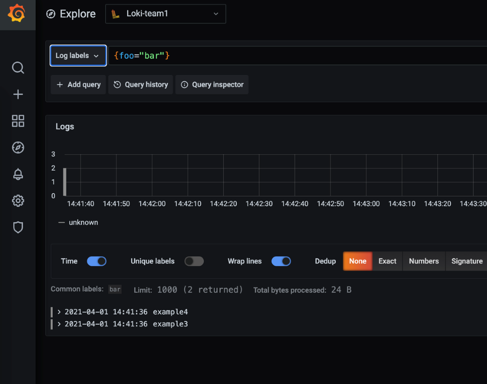 Grafana console log labels