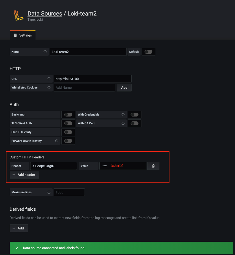 Configuring Loki data source