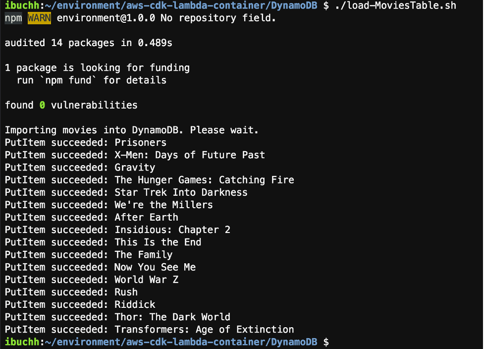 screenshot of command-line showing script running