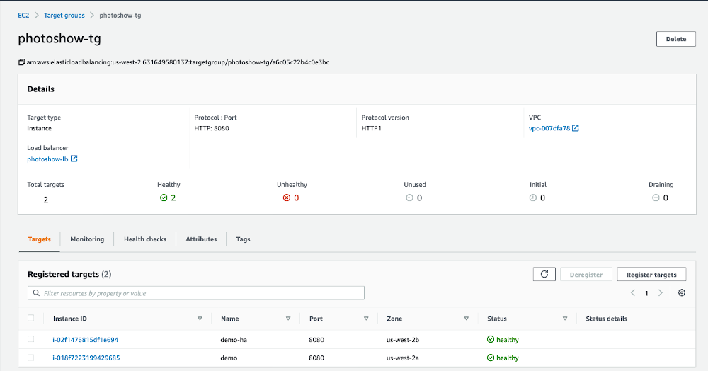 screenshot shoting two registered target groups: demo and demo-ha