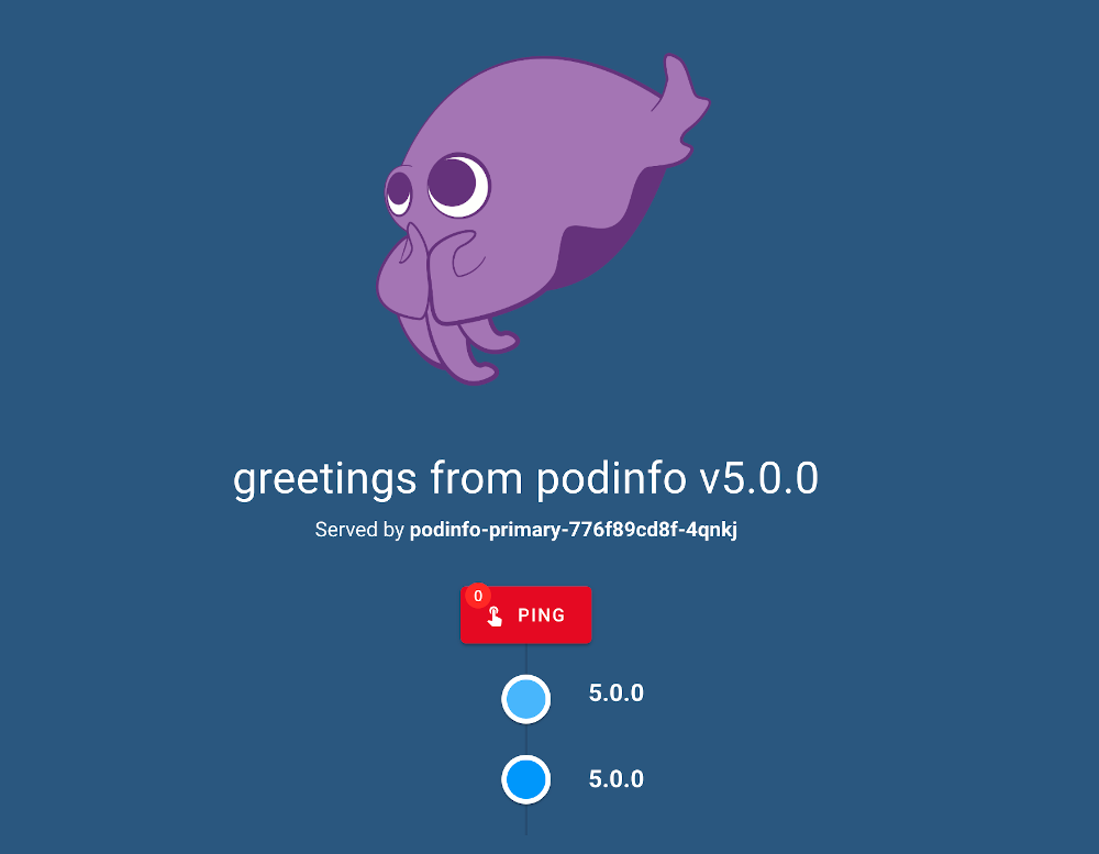 landing page for greetings from podinfo v5.0.0