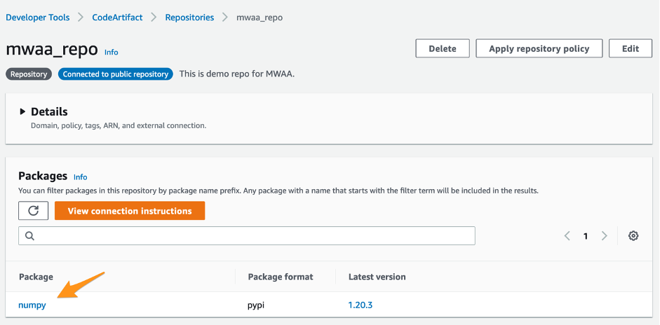 numpy listed under packages