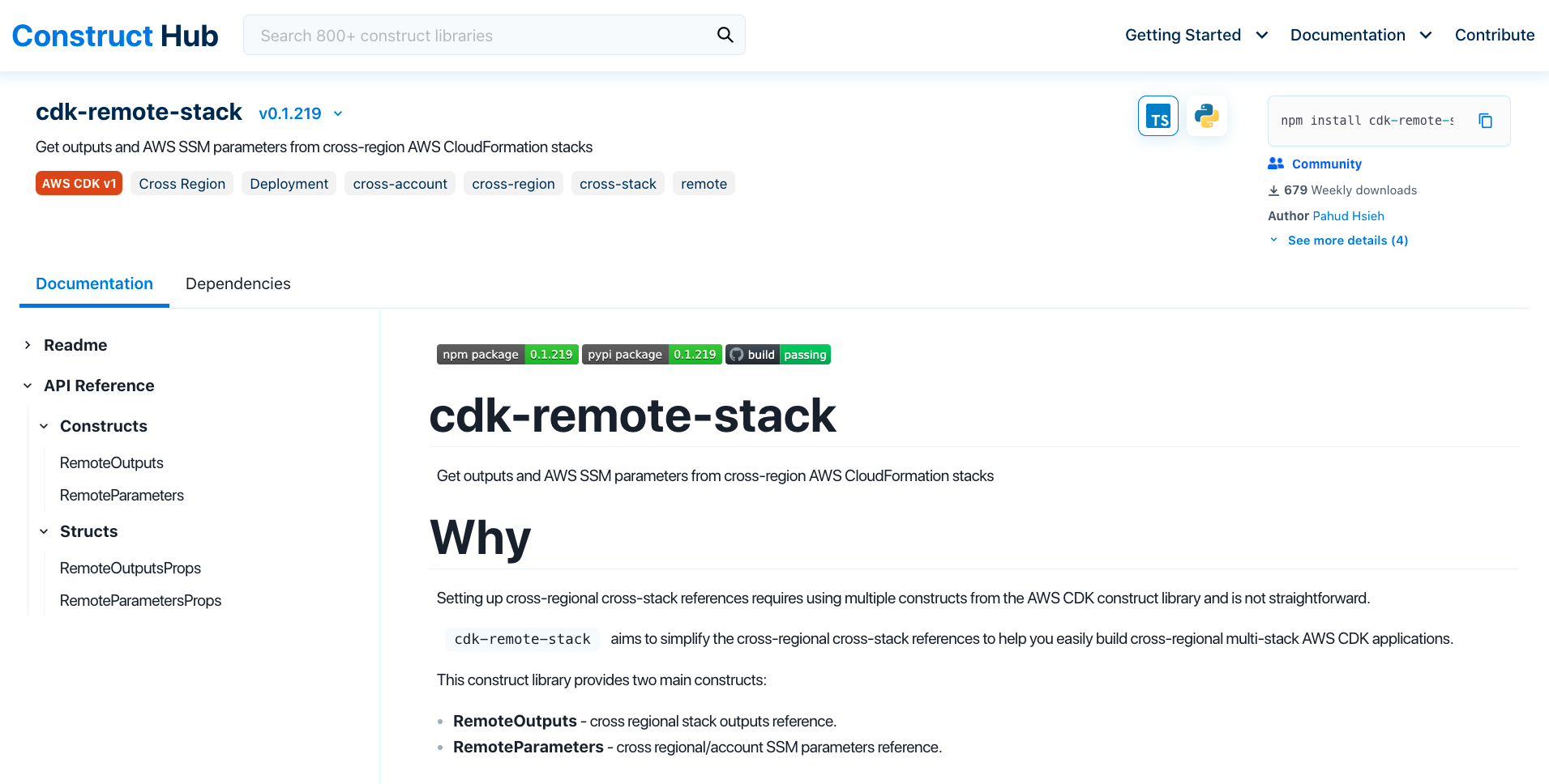 Screenshot of cdk-remote-stack documentation.