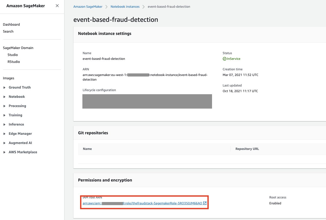 Screenshot of the Amazon SageMaker console with the IAM role settings highlighted