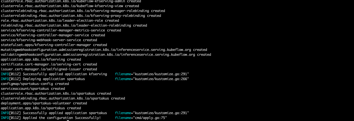 kfctl output showing the process finishing