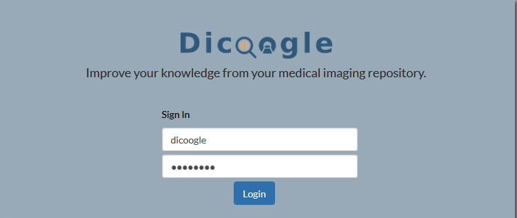 Screenshot of Dicoogle login screen