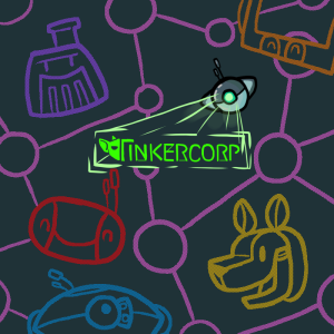 Illustration of a robot drone projecting TinkerCorp text