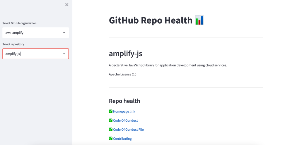 GitHub repo health tool screenshot