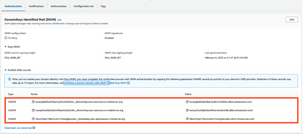 Verifikasi DKIM DNS Record Amazon SES