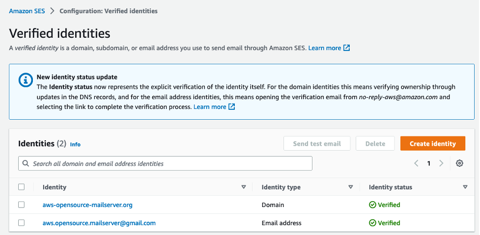 Verified Identitis pada Amazon SES