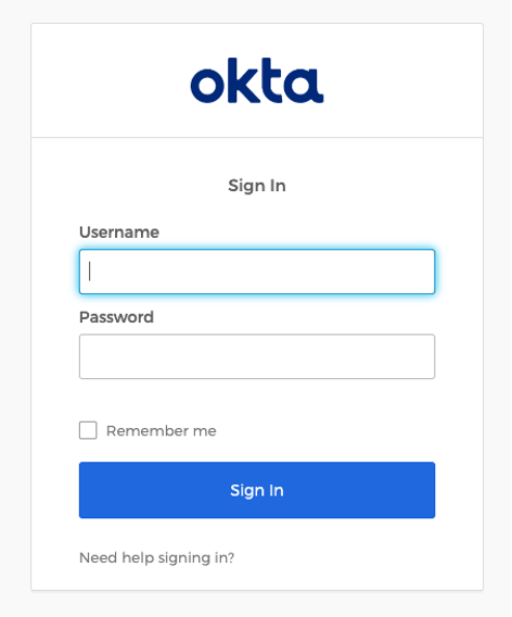 Okta login page