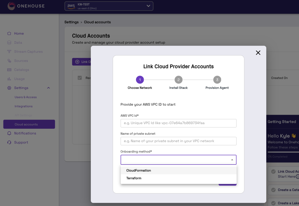 Link cloud provider accounts screenshot