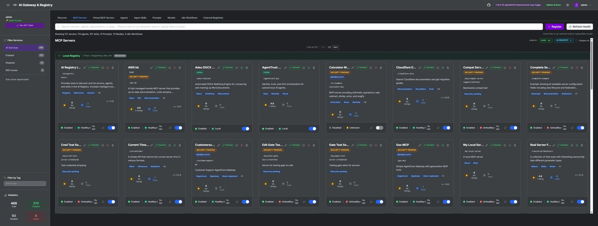 Landing page of MCP Gateway and Registry showing the unified catalog of AI assets