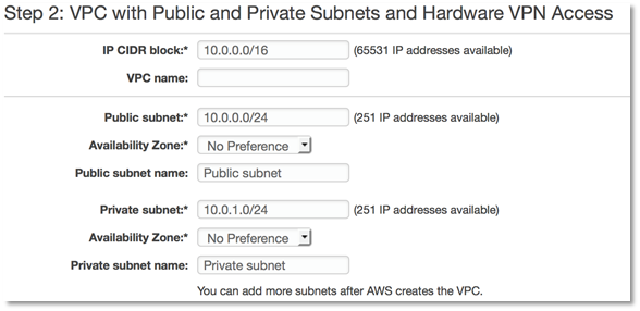 how to create a CIDR block in the Amazon VPC console