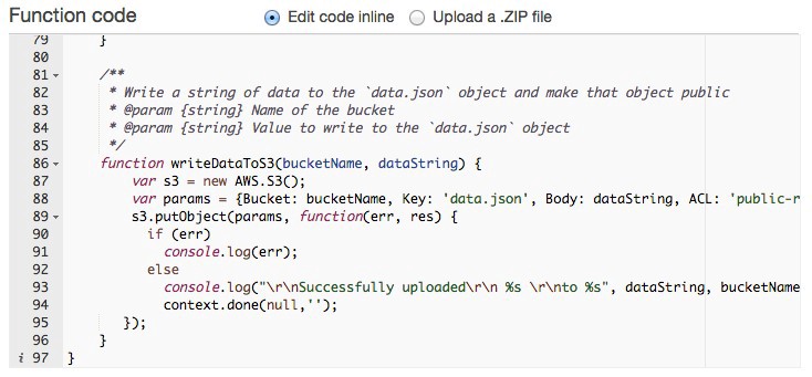 Node.js code tallies vote and writes to S3