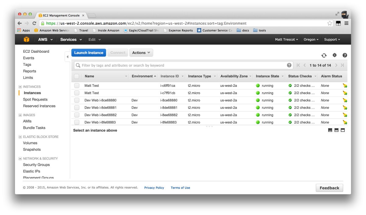 AWS management console tag columns