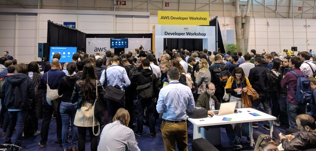 Group of customers at AWS Developer Workshop at Web Summit 2017.