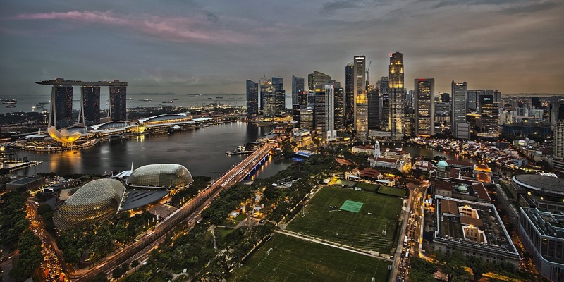 Nighttime aerial view of Singapore 