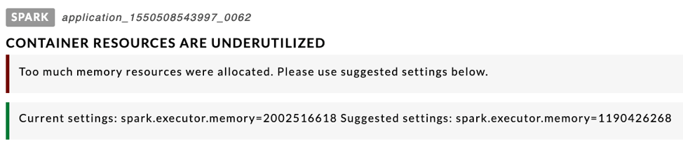 Underutility example of how Unravel Data provides optimization suggestions, insights, and recommendations around resource consumption