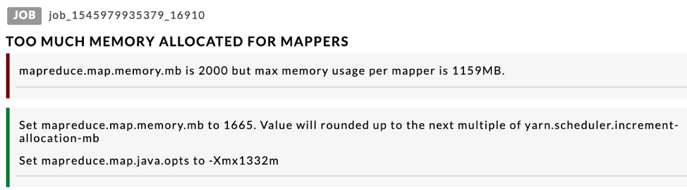 too much memory example of how Unravel Data provides optimization suggestions, insights, and recommendations around resource consumption