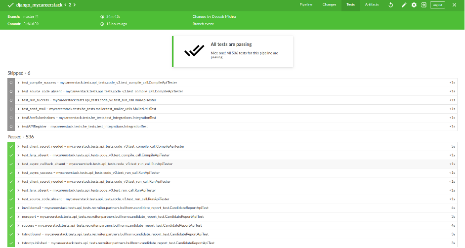 Green and white website screenshot that displays the XML results collected in Jenkins