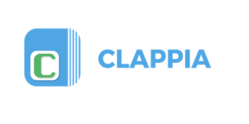 blue clappia logo on white background