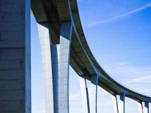 Closeup of pillars supporting a viaduct