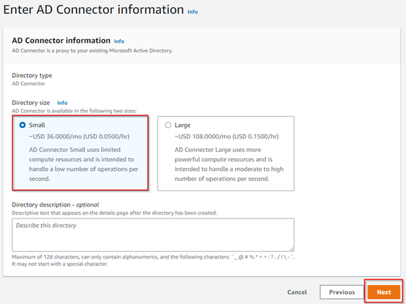 Escolha o tamanho do AD Connector