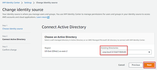 AWS Managed AD existente que tem uma relação de confiança com samdom.internal