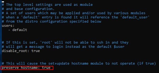 Parâmetro Cloud-init preserve_hostname